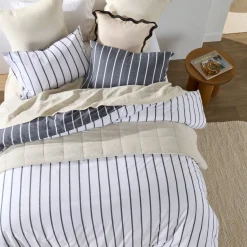 Adria Reversible Charcoal Stripe Quilt Cover Set