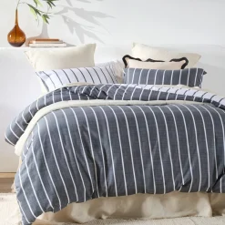 Adria Reversible Charcoal Stripe Quilt Cover Set