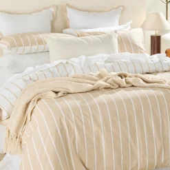 Adria Reversible Natural Stripe Quilt Cover Set