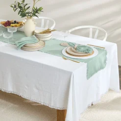 Ashra Jadeite Fringed Cotton Table Runner