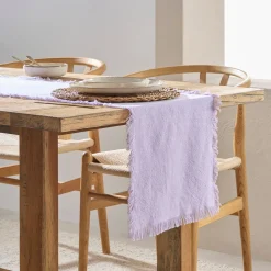 Ashra Lilac Fringed Cotton Table Runner