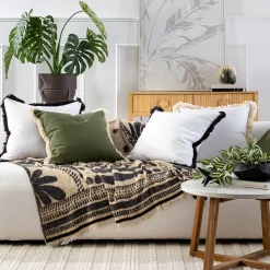 Chester White/Black Fringed Feather Cushion