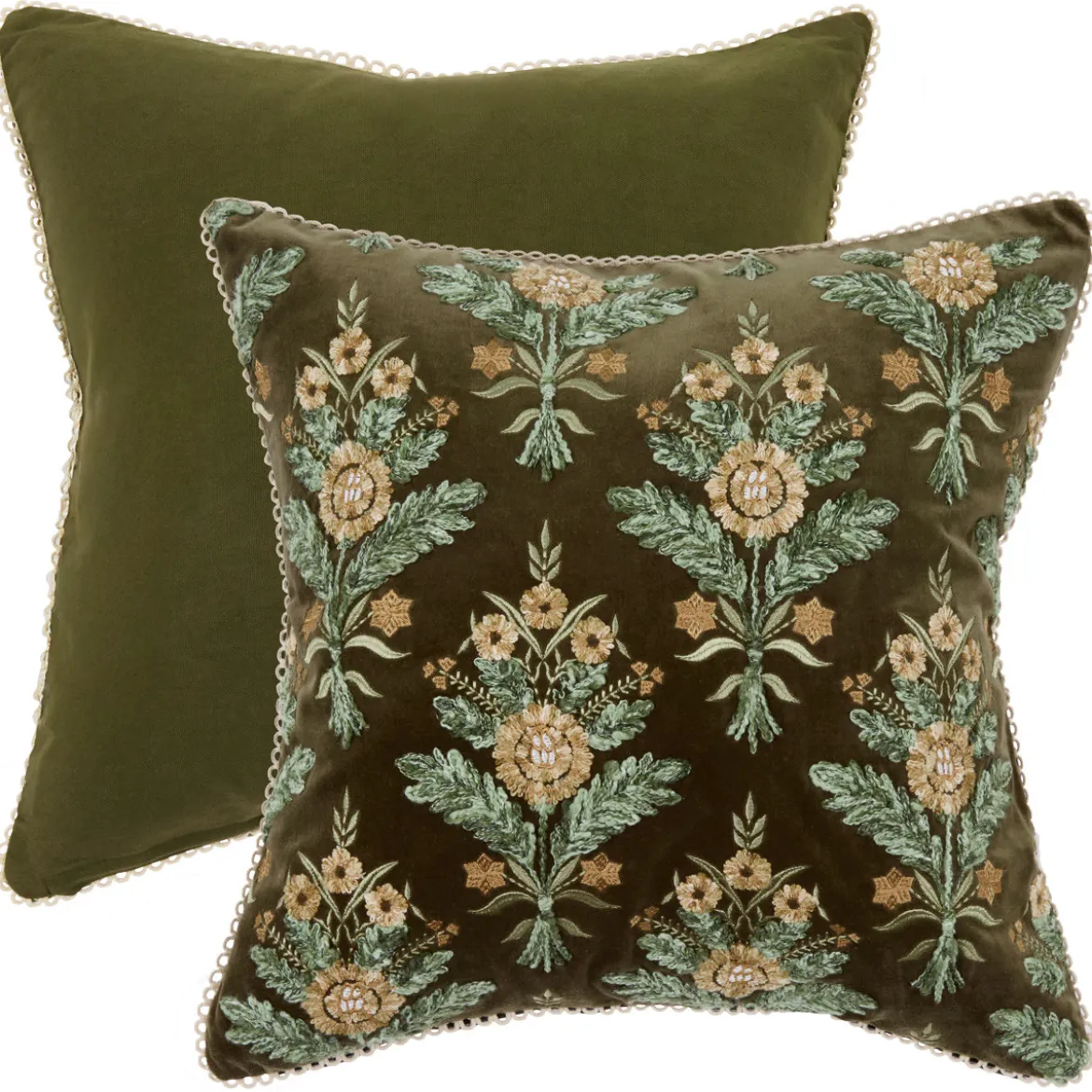 Elaris Floral Embroidered Velvet Cushion