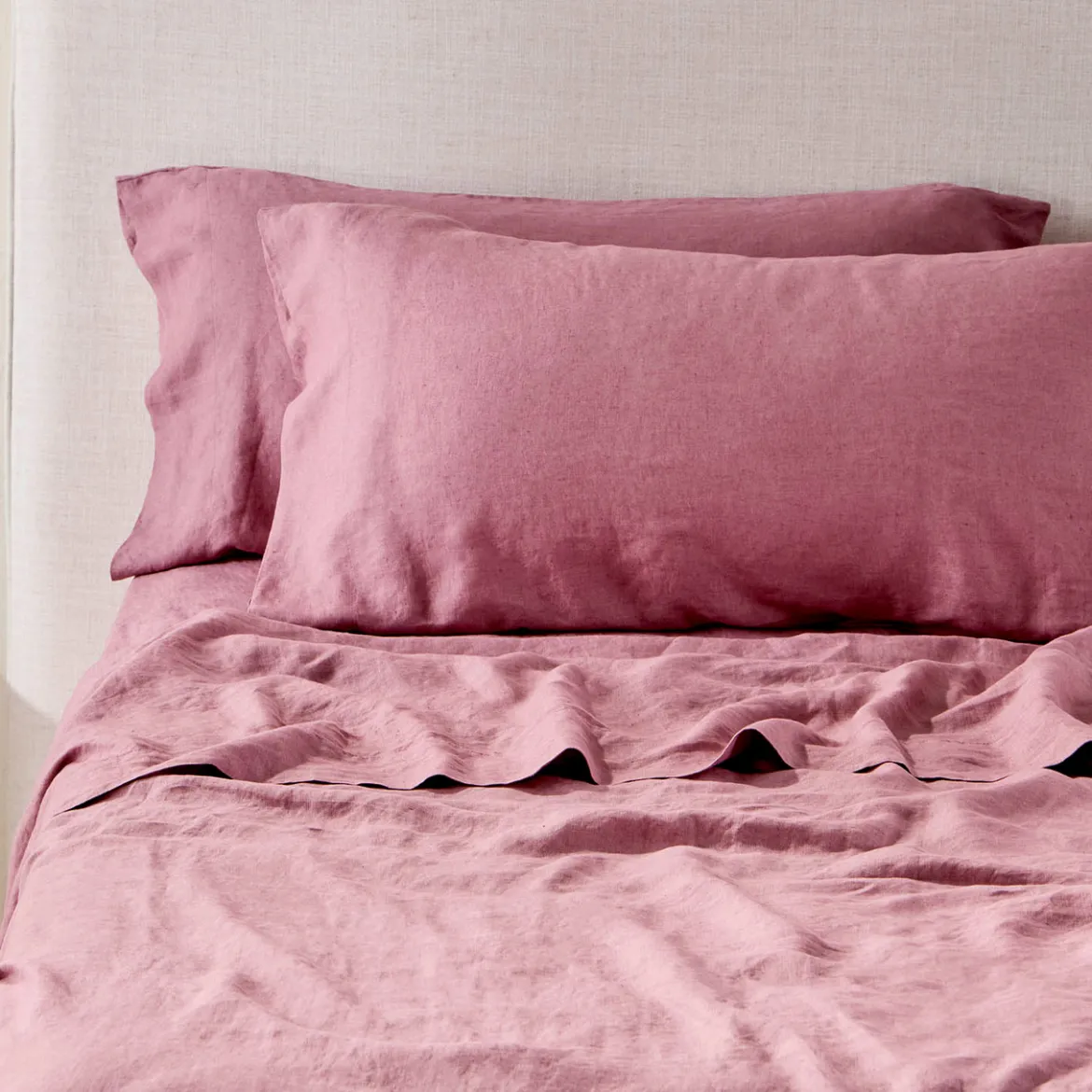 European Linen Rose Pink King Pillowcase Pair