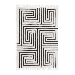 Farrah Black Geometric Tufted Cotton Floor Rug