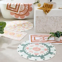 Floral Bloom Sage Green Round Bath Mat