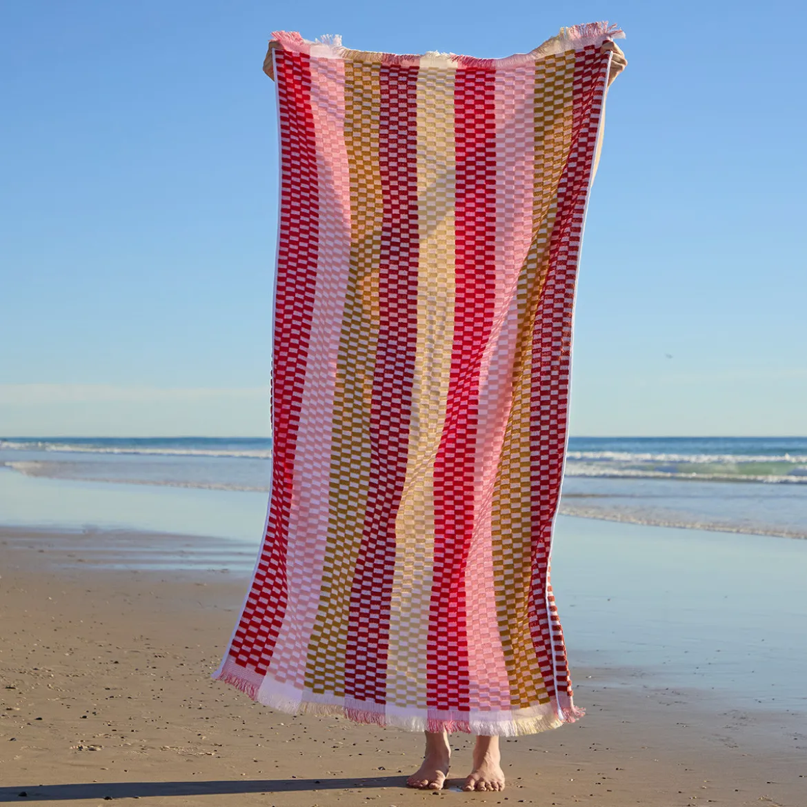 Gaia Pink Check Popcorn Beach Towel