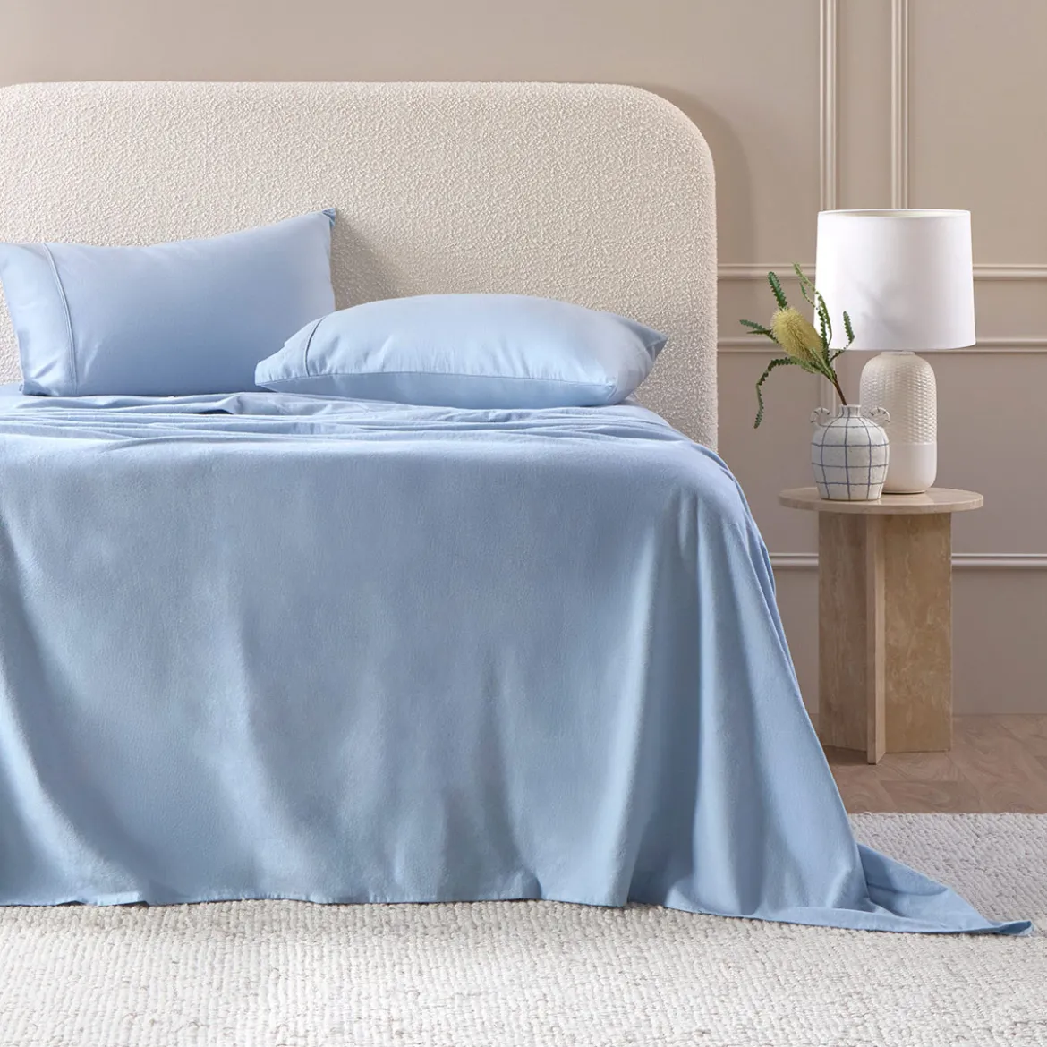 Light Blue Cotton Flannelette Sheet Set