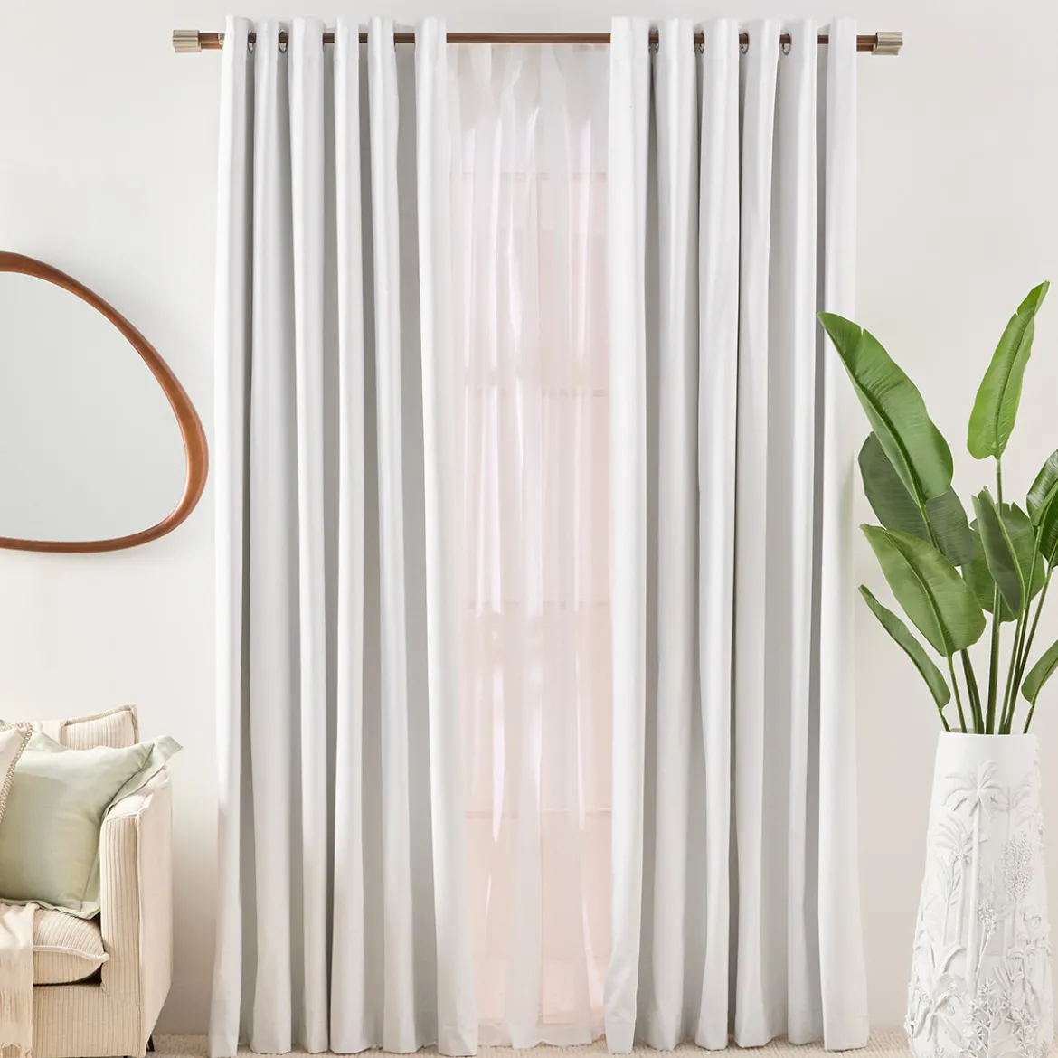 Marina White Blockout Curtain Pair 140 x 250cm