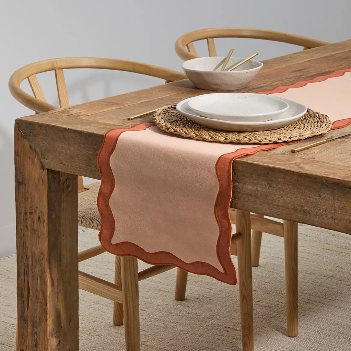 Maya Tan Scalloped Table Runner