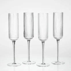 Mila Ribbed Champagne Crystal Glass Flute Set of 4