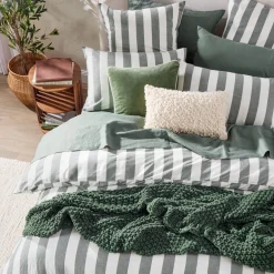 Milah Green Stripe Quilt Cover Set