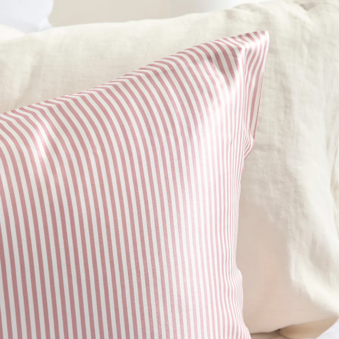 Mulberry Silk Vintage Rose Pink Striped Pillowcase