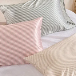 Mulberry Silk Vintage Rose Pink Striped Pillowcase