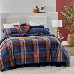 Navy Check Reversible Flannelette Quilt Cover Set