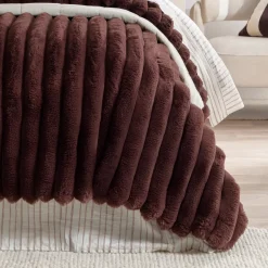 Oslo Chocolate Brown Faux Fur Ribbed Comforter Set