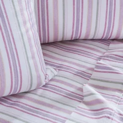 Pink Stripe Cotton Flannelette Sheet Set