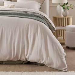 Piped Washed Linen Look Stone Quilt Cover Set