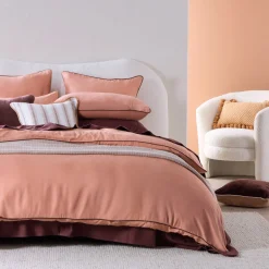 Piped Washed Linen Look Tan Quilt Cover Set