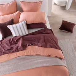 Piped Washed Linen Look Tan Quilt Cover Set