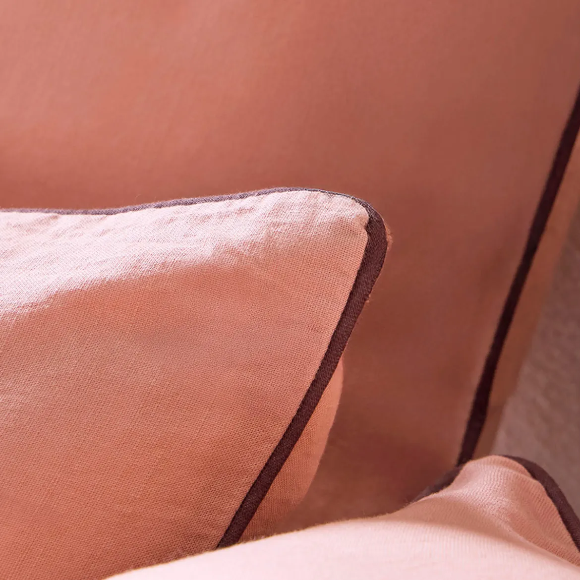 Piped Washed Linen Look Tan European Pillowcase