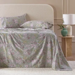 Sage Floral Cotton Flannelette Sheet Set