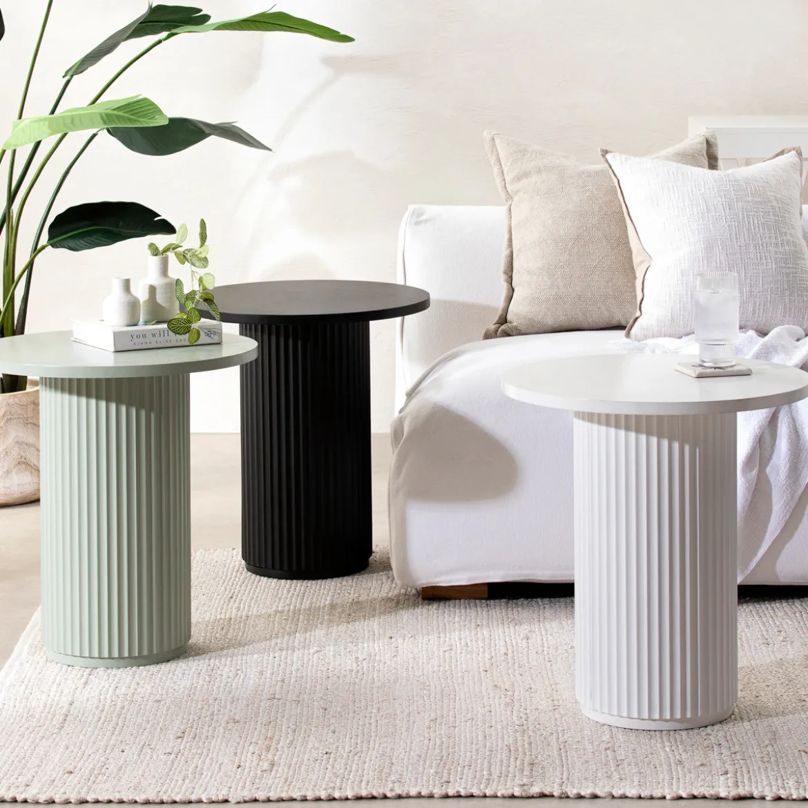 Tully White Fluted Side Table