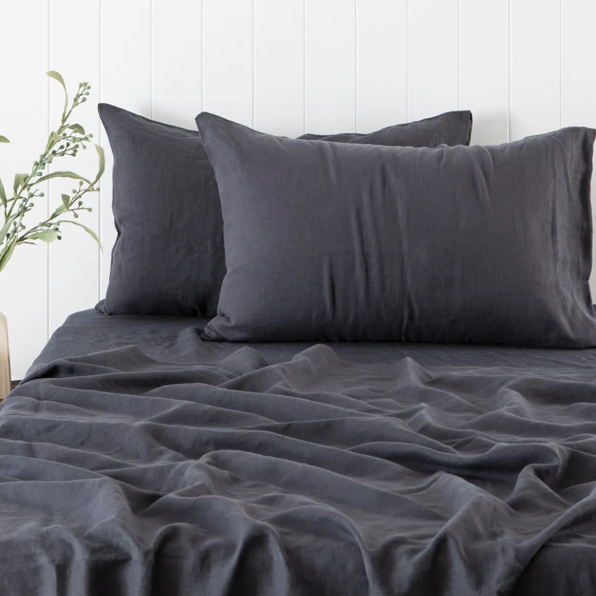 Washed Linen Charcoal King Pillowcase Pair
