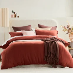 Washed Linen Look Rust Quilt Cover Set