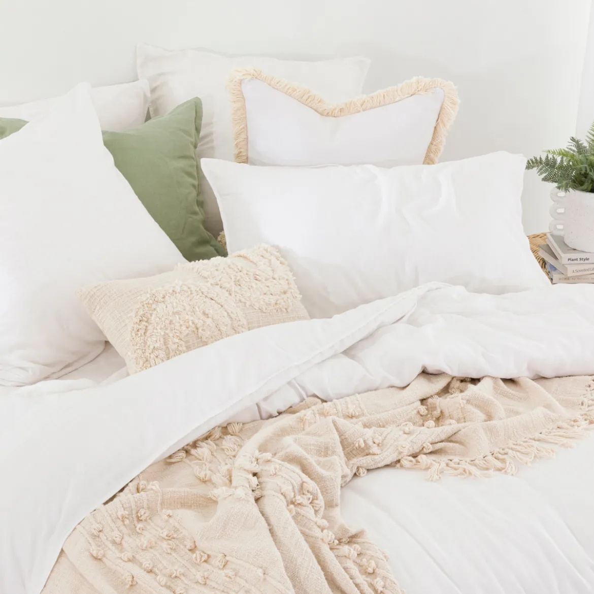 Washed Linen Look White European Pillowcase