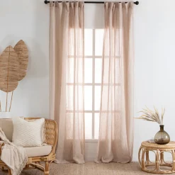 Washed Linen Natural Sheer Curtain Set of 2