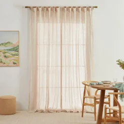 Washed Linen Natural Sheer Curtain Pair 140x250cm