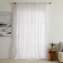 Washed Linen White Sheer Curtain Set of 2