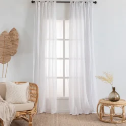 Washed Linen White Sheer Curtain Set of 2